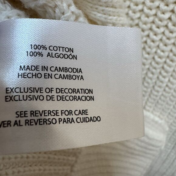 GAP WOMEN'S 100% COTTON CHUNKY SOFT-KNIT CARDIGAN SWEATER LARGE CREAM PREPPY - Picture 5 of 9